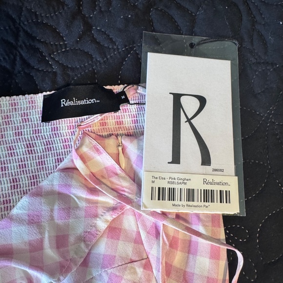 NWT Realisation Par Elsa Silk Midi Dress in Pink Gingham Size Medium M - Picture 9 of 11